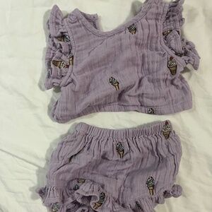 3-6 mo Pink Chicken - lilac girls linen set